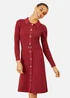 Yumi Burgundy Rib Knit Midi Shirt Dress With Snaffle Belt - M Image 2