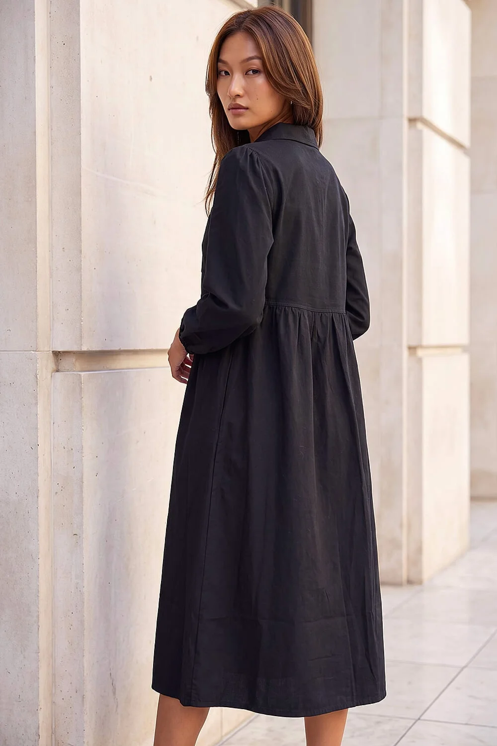 Roman Black Zip Front Collared Midi Dress - 16 Image 3