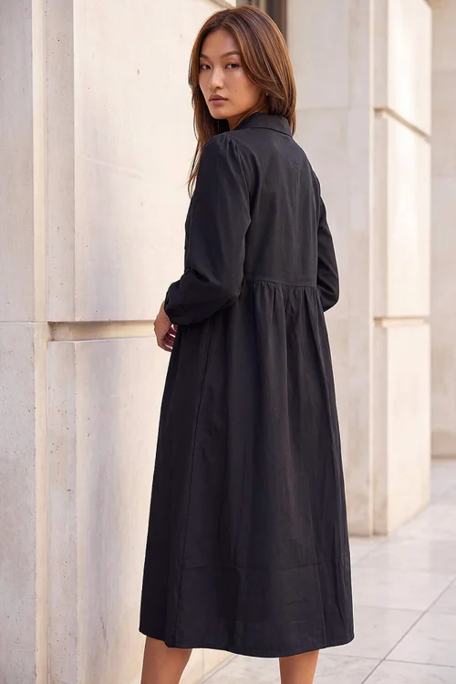 Roman Black Zip Front Collared Midi Dress - 16 Image 3