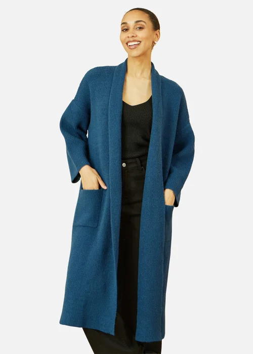Yumi Teal Knitted Maxi Cardigan With Pockets - S Image 3