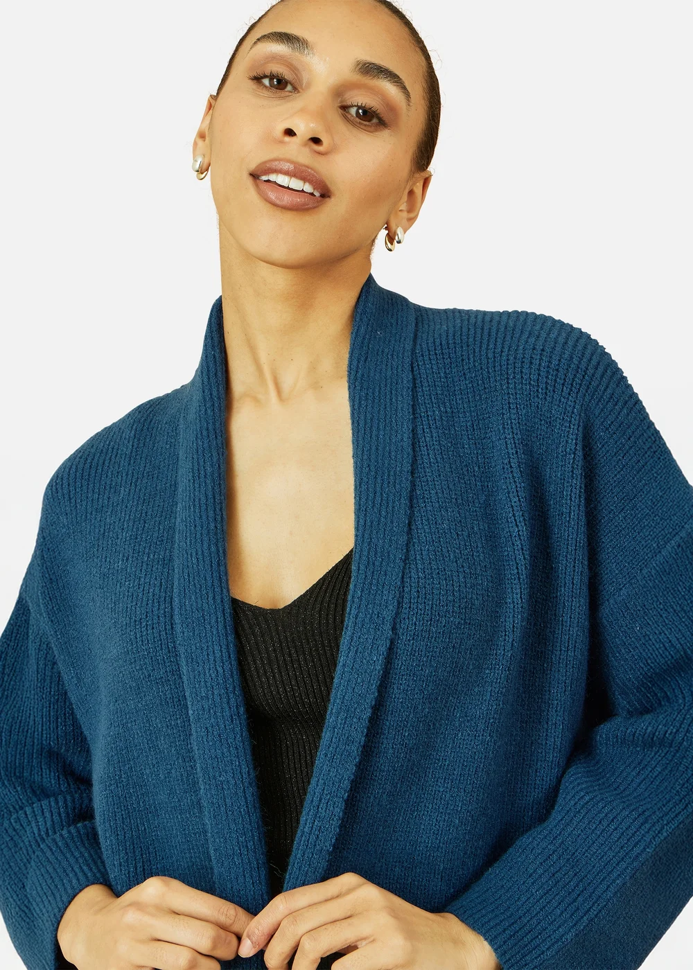 Yumi Teal Knitted Maxi Cardigan With Pockets - S Image 2
