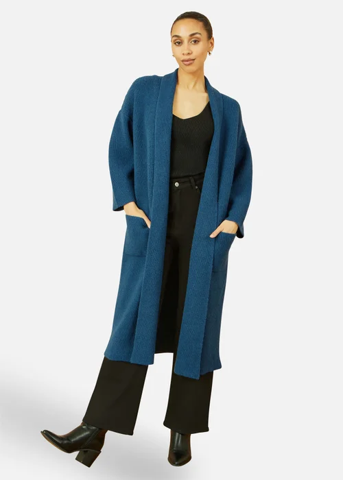 Yumi Teal Knitted Maxi Cardigan With Pockets - S Image 1