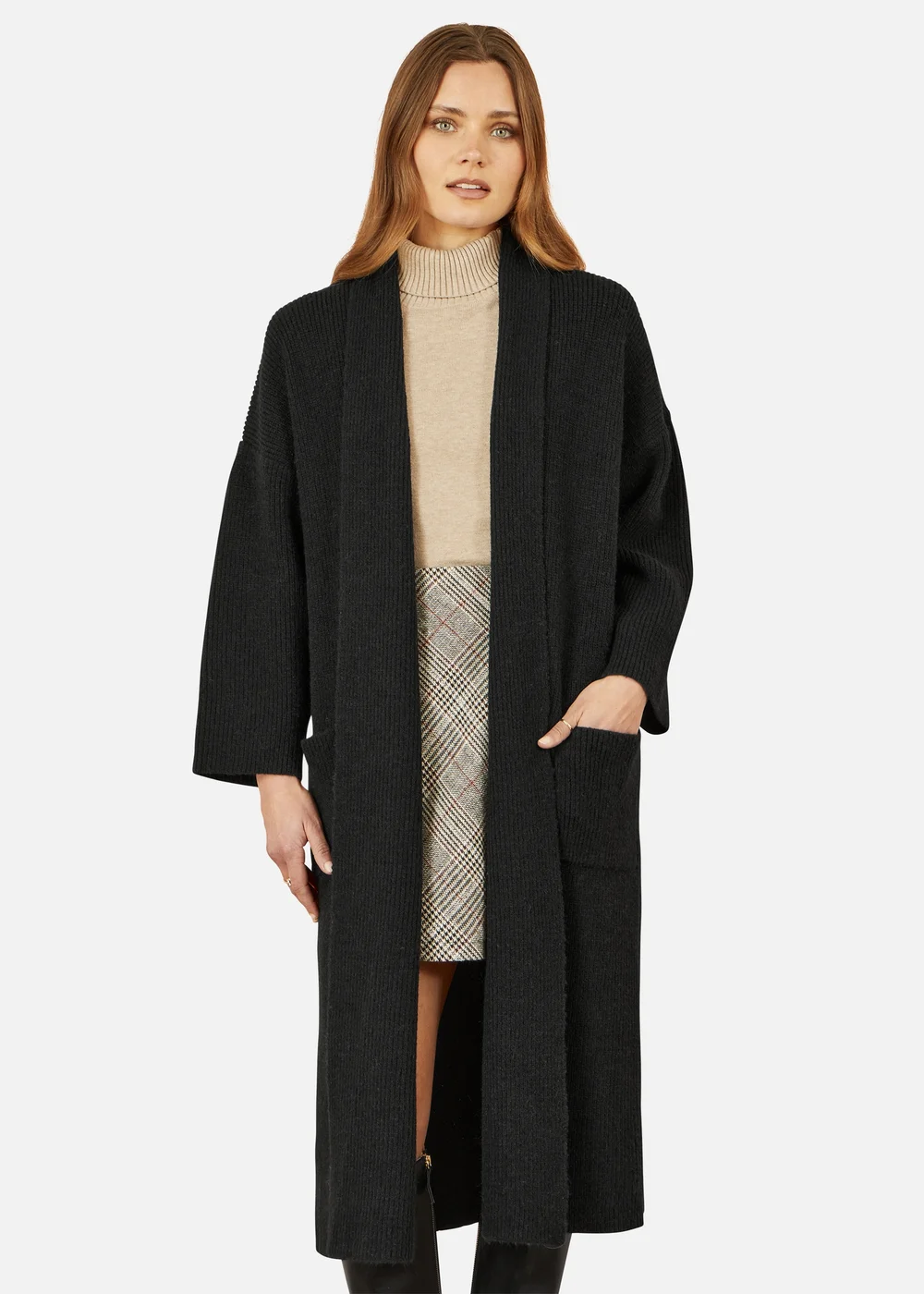 Yumi Black Knitted Maxi Cardigan With Pockets - M Image 3