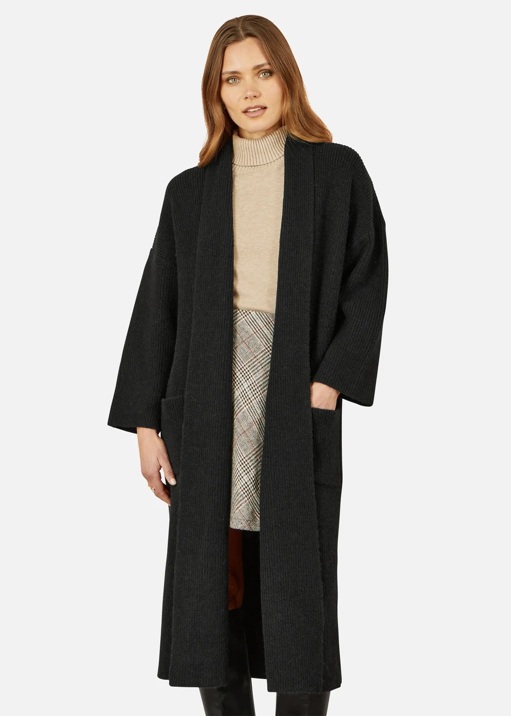 Yumi Black Knitted Maxi Cardigan With Pockets - M Image 2