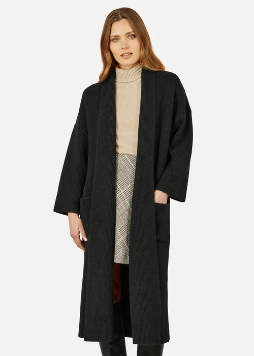 Yumi Black Knitted Maxi Cardigan With Pockets - M Image 2