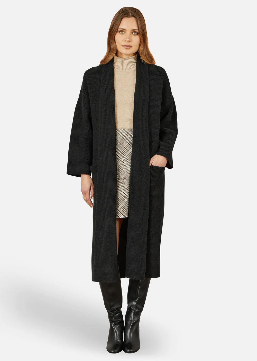 Yumi Black Knitted Maxi Cardigan With Pockets - M Image 1