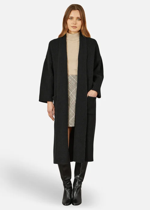 Yumi Black Knitted Maxi Cardigan With Pockets - M Image 1