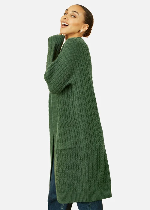 Yumi Green Cable Knit Edge to Edge Long Cardigan With Pockets - S/M Image 3