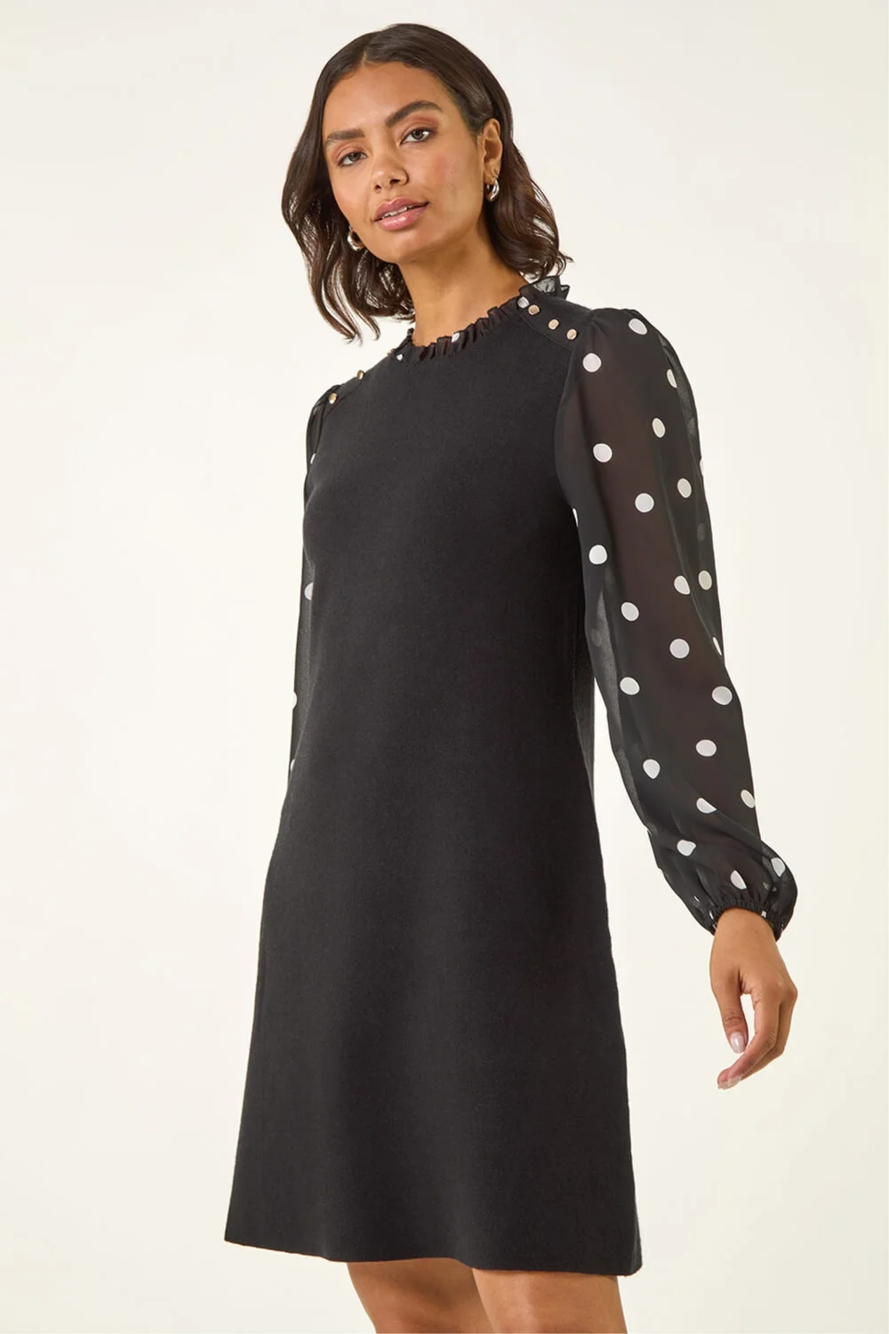 Roman Black Spot Print Frill Knitted Dress - 14 Image 1