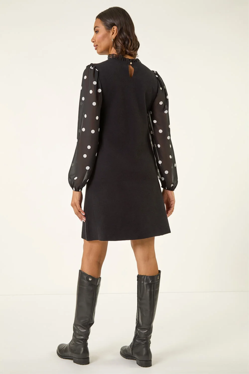 Roman Black Spot Print Frill Knitted Dress - 14 Image 4