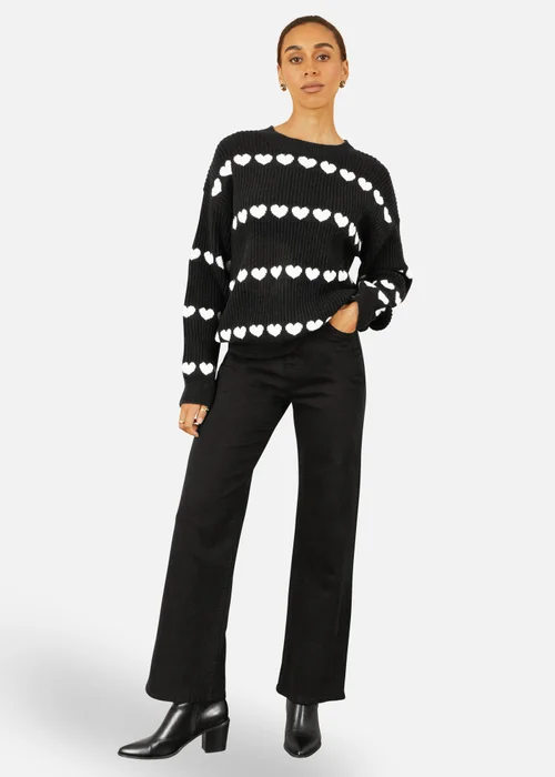 Yumi Black Knitted Jumped With Heart Stripes - S/M Image 1