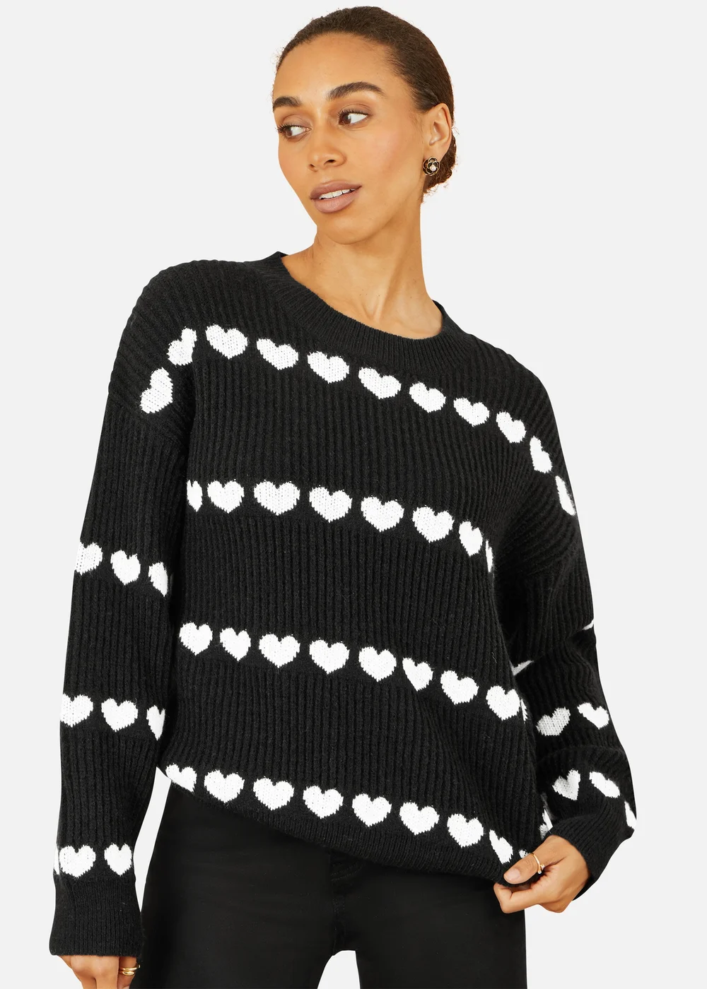 Yumi Black Knitted Jumped With Heart Stripes - S/M Image 2