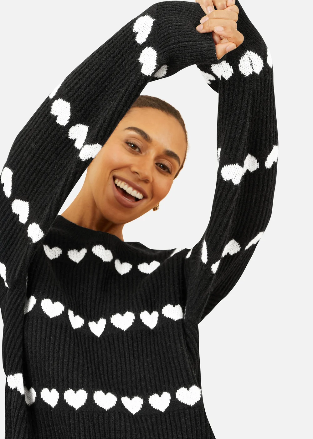 Yumi Black Knitted Jumped With Heart Stripes - S/M Image 3