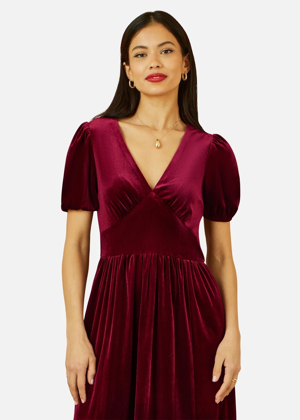 Yumi Burgundy Velvet Midi Dress - 22 Image 3