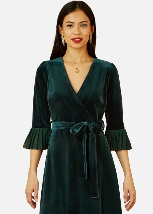 Yumi Green Velvet Wrap Midi Dress With Contrast Hemline - 10 Image 3