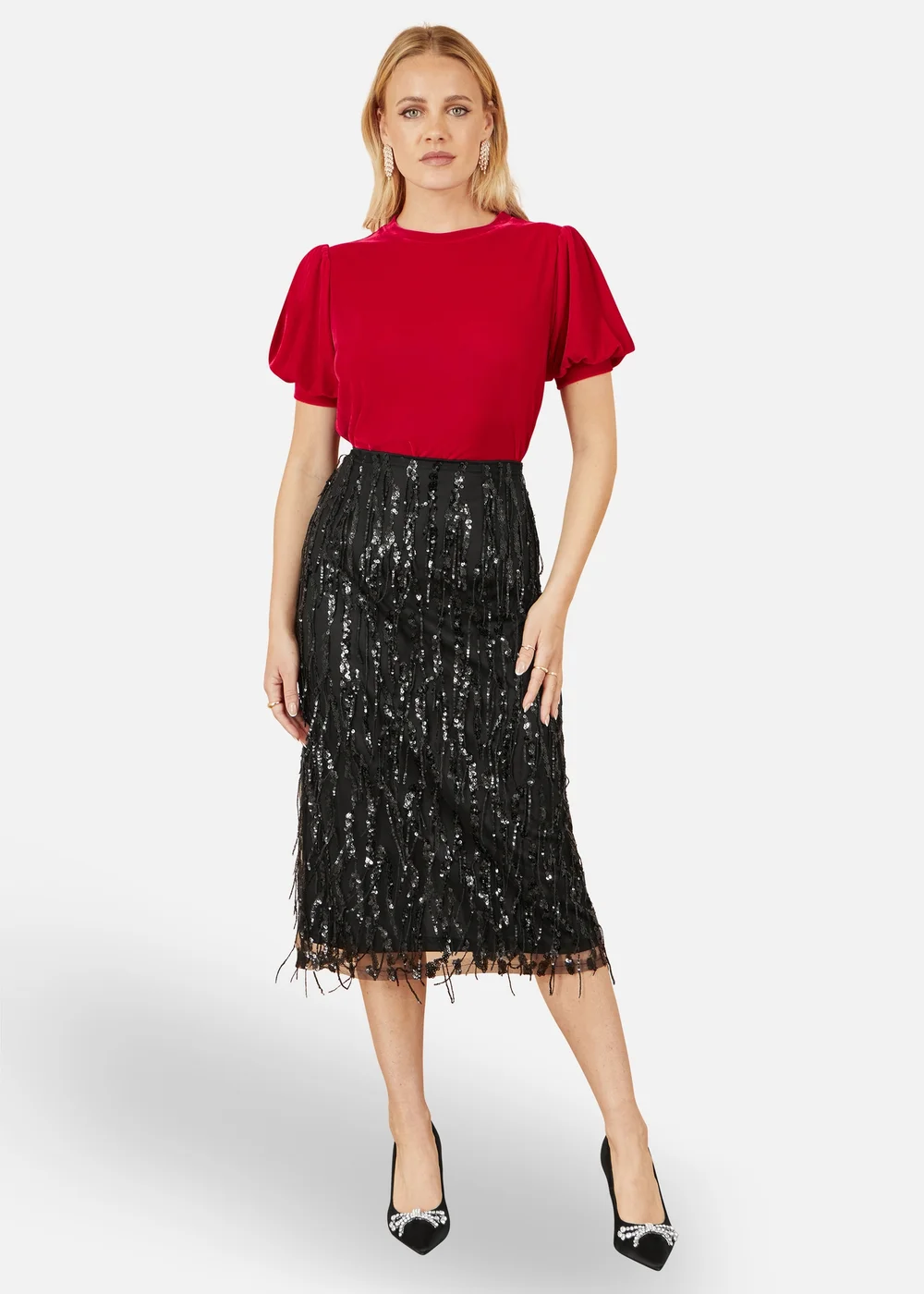 Yumi Red Velvet Puff Sleeve Top - 16 Image 1