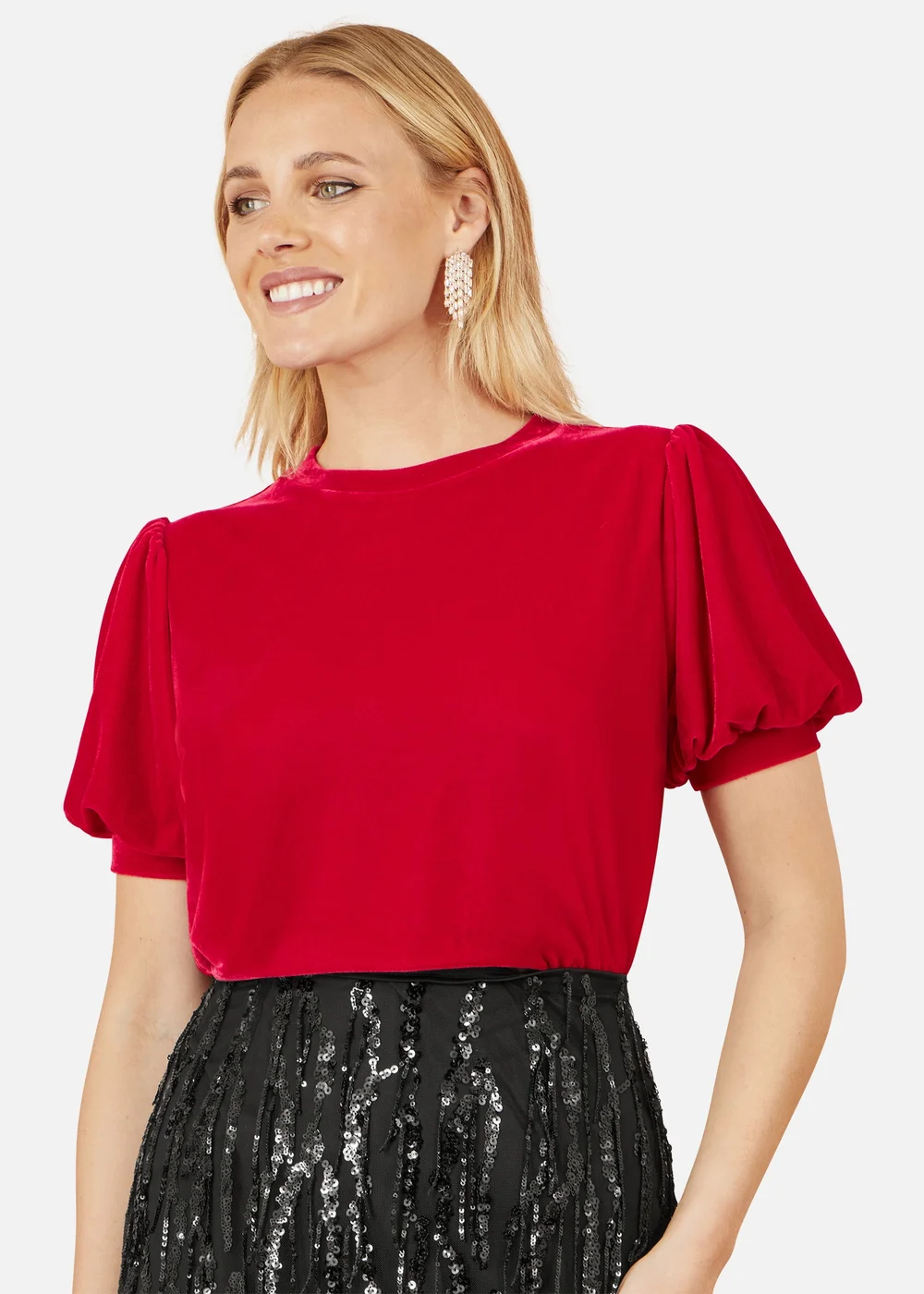 Yumi Red Velvet Puff Sleeve Top - 16 Image 2