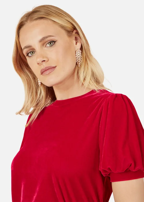 Yumi Red Velvet Puff Sleeve Top - 16 Image 3