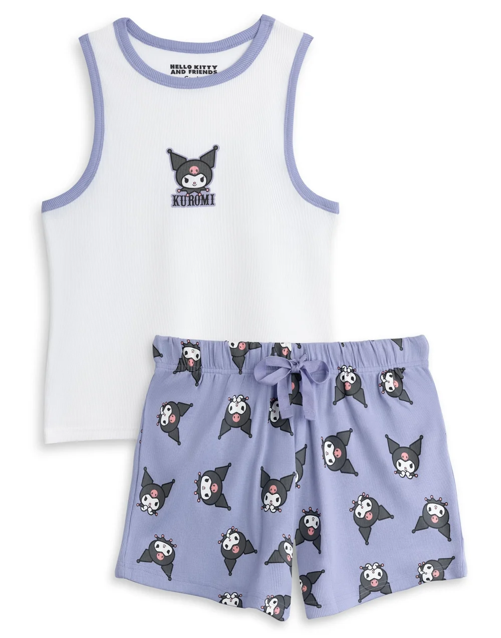 Vanilla Underground Hello Kitty Kuromi Adults Vest & Shorts Purple PJs - Medium Image 1