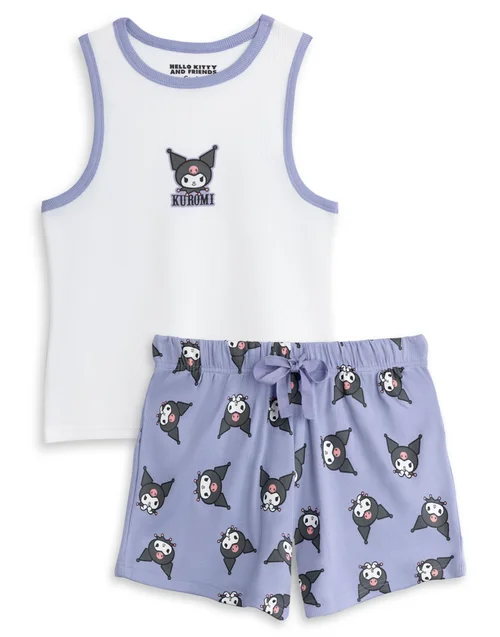 Vanilla Underground Hello Kitty Kuromi Adults Vest & Shorts Purple PJs - Medium Image 1