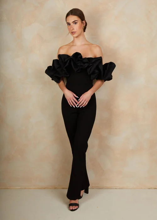 Chi Chi London Black Ruffle Bardot Jumpsuit - 6 Image 1