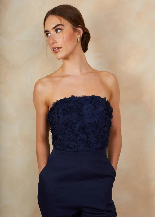 Chi Chi London Navy 3D Floral Bandeau Jumpsuit - 6 Image 2