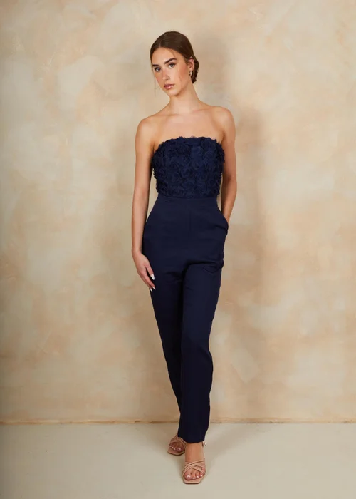 Chi Chi London Navy 3D Floral Bandeau Jumpsuit - 6 Image 1