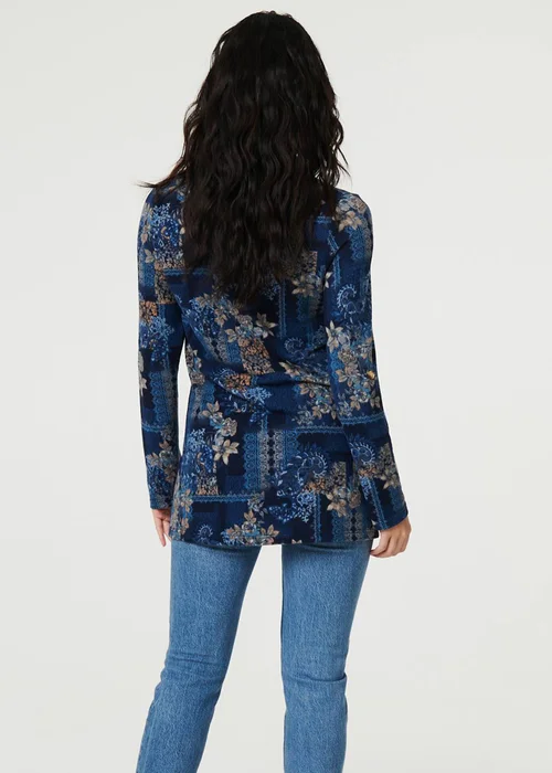 Izabel London Blue Printed Cowl Neck Long Sleeve Tunic Top - 12 Image 2