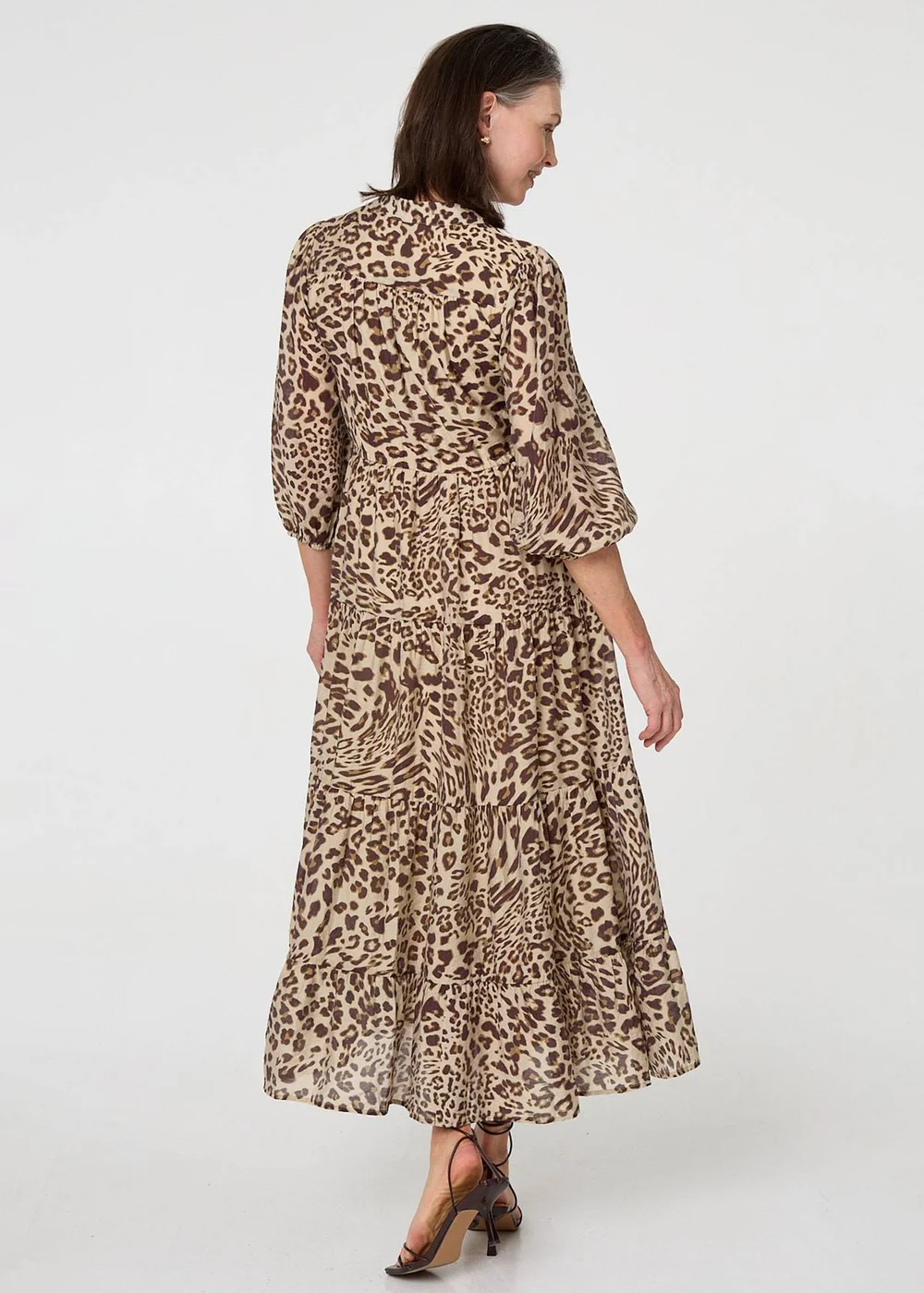 Izabel London Brown Animal Print 3/4 Puff Sleeve Midi Dress - 14 Image 2