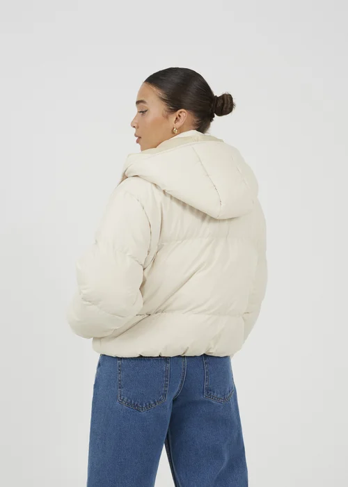 Brave Soul Cream Oversized Hooded Short Puffer Jacket - 14 Image 2