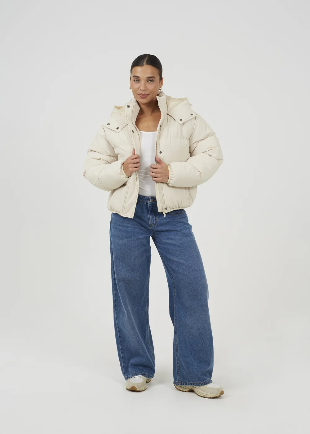 Brave Soul Cream Oversized Hooded Short Puffer Jacket - 14 Image 4