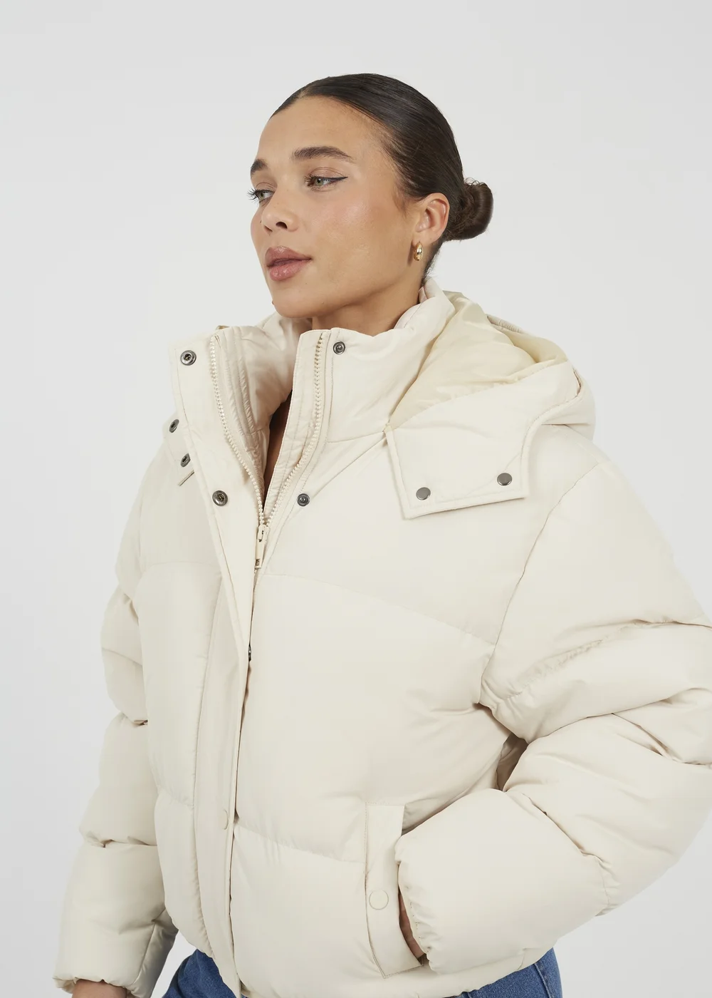 Brave Soul Cream Oversized Hooded Short Puffer Jacket - 14 Image 3