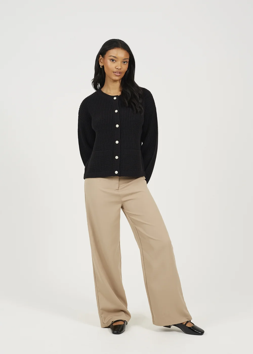 Brave Soul Black Round Neck Fisherman Knit Cardigan - XL Image 4