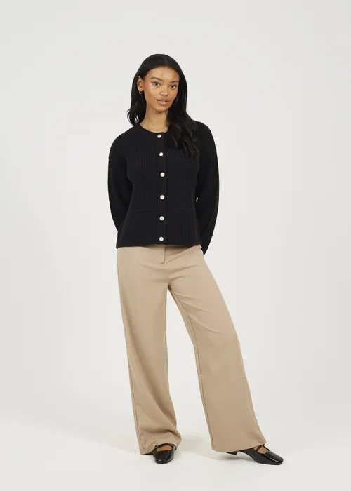 Brave Soul Black Round Neck Fisherman Knit Cardigan - XL Image 4