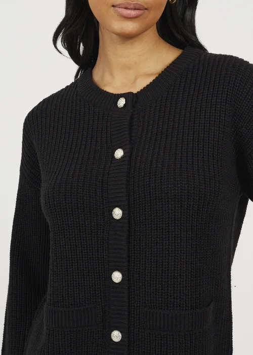 Brave Soul Black Round Neck Fisherman Knit Cardigan - XL Image 3