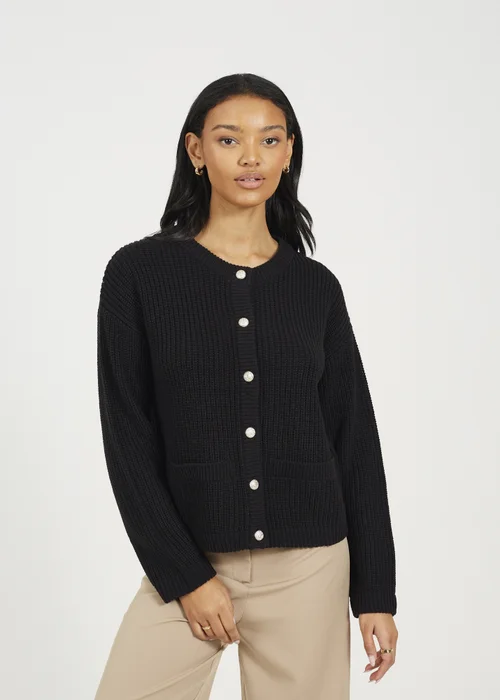 Brave Soul Black Round Neck Fisherman Knit Cardigan - XL Image 1