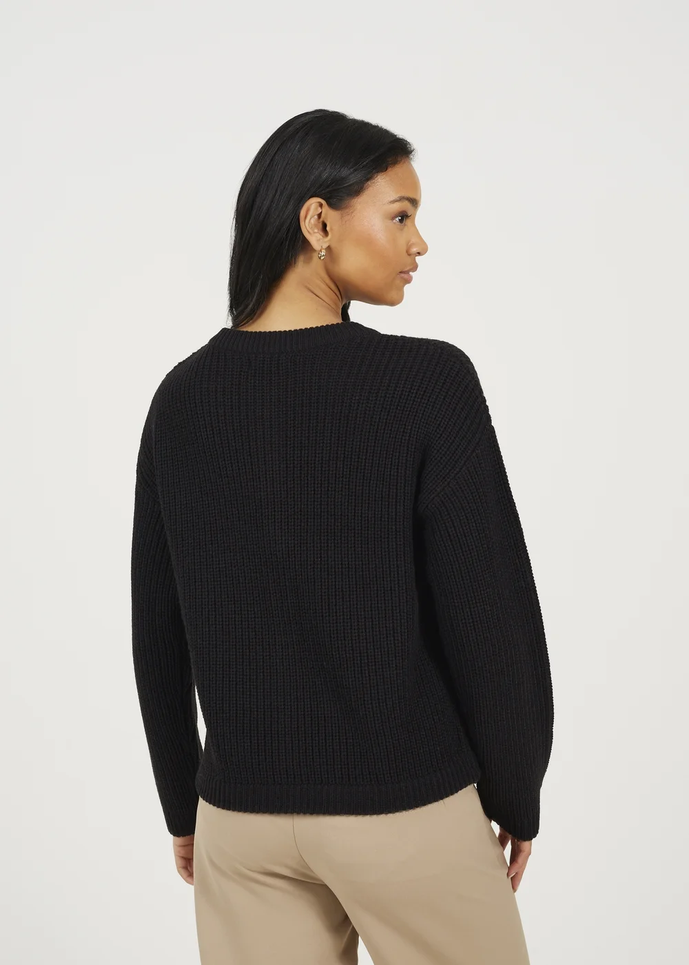 Brave Soul Black Round Neck Fisherman Knit Cardigan - XL Image 2