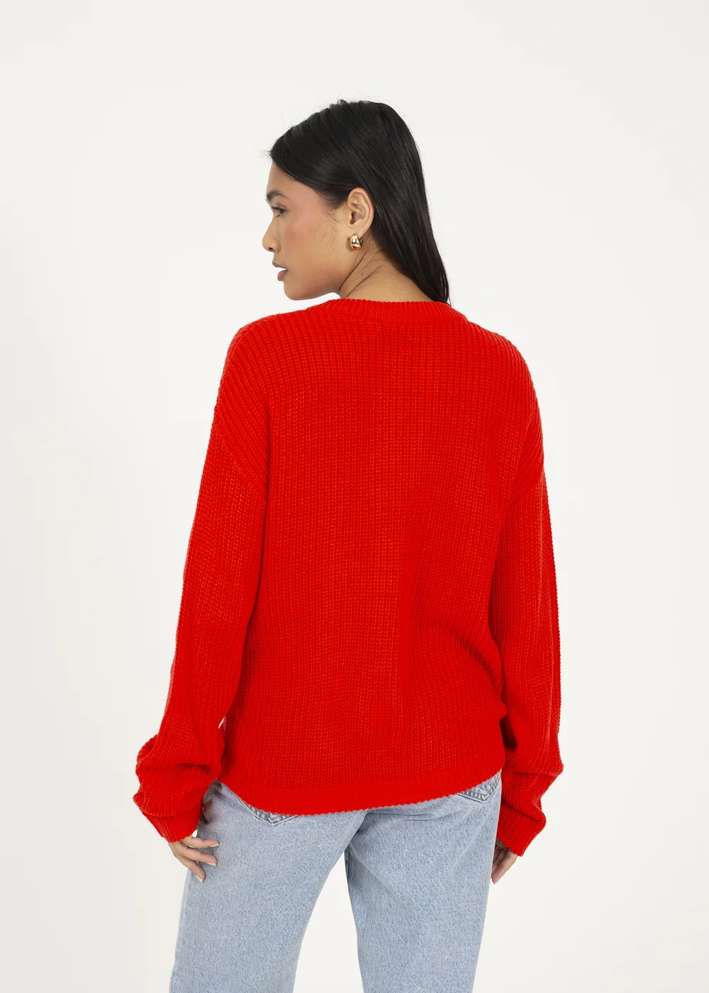 Brave Soul Red Round Neck Fisherman Knit Cardigan - XL Image 2