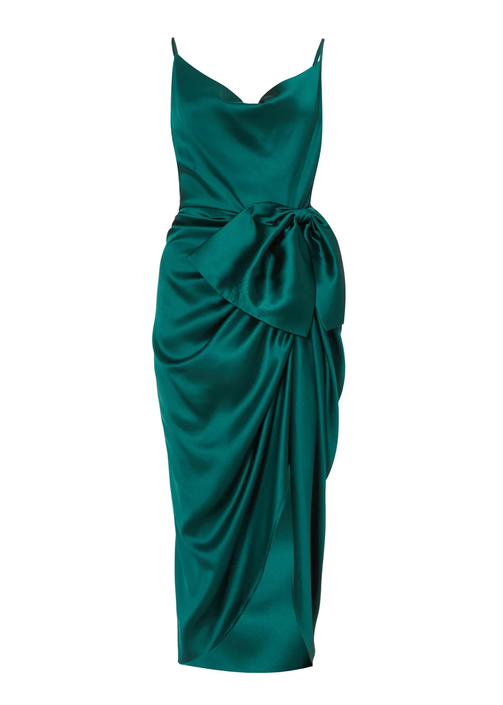 Quiz Green Satin Bow Front Midi Dress - 8 | Matalan Quiz Green Satin Bow Front Midi Dress - 8 | Matalan