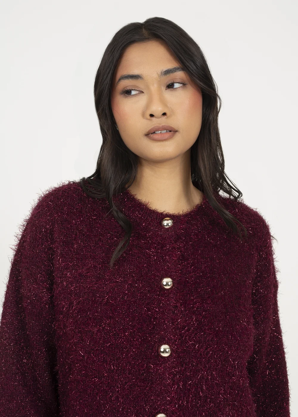 Brave Soul Burgundy Fluffy Tinsel Knit Cardigan - XS Image 3