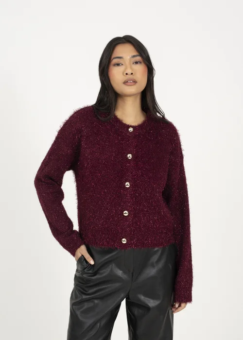 Brave Soul Burgundy Fluffy Tinsel Knit Cardigan - XS Image 1