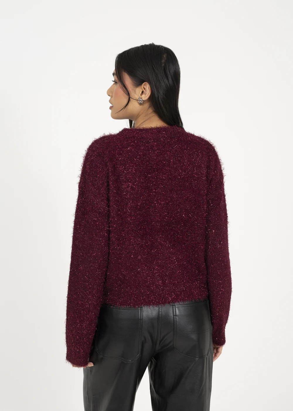 Brave Soul Burgundy Fluffy Tinsel Knit Cardigan - XS Image 2