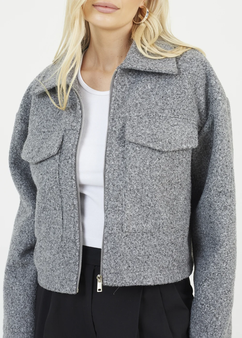Brave Soul Grey Boucle Faux Wool Jacket - 16 Image 3