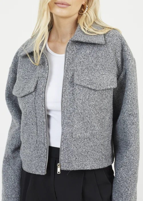 Brave Soul Grey Boucle Faux Wool Jacket - 16 Image 3