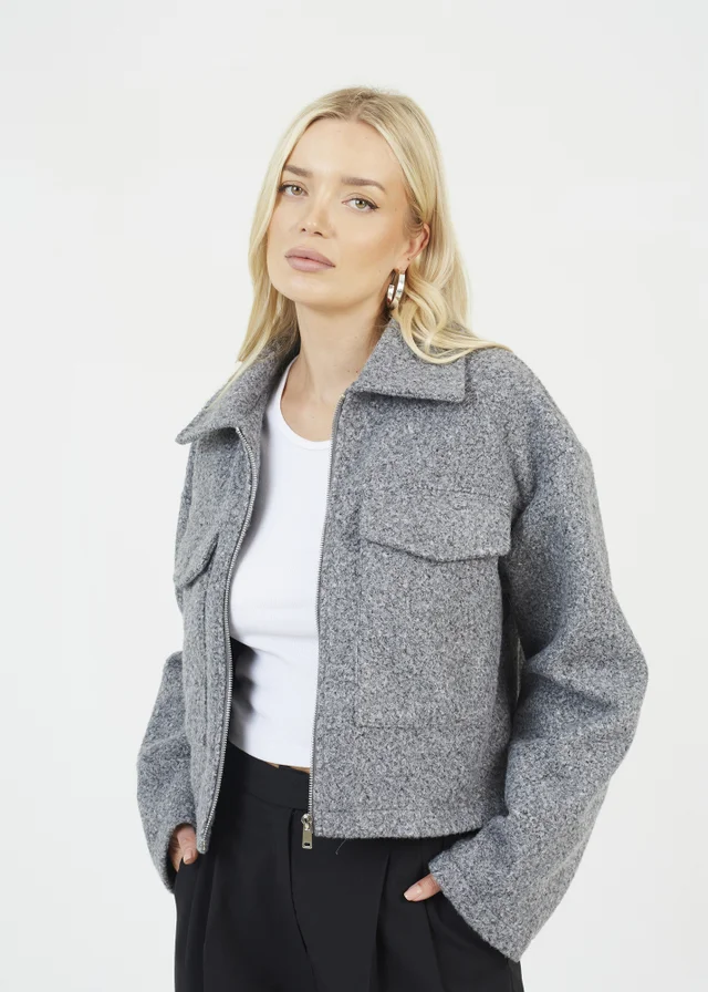 Brave Soul Grey Boucle Faux Wool Jacket