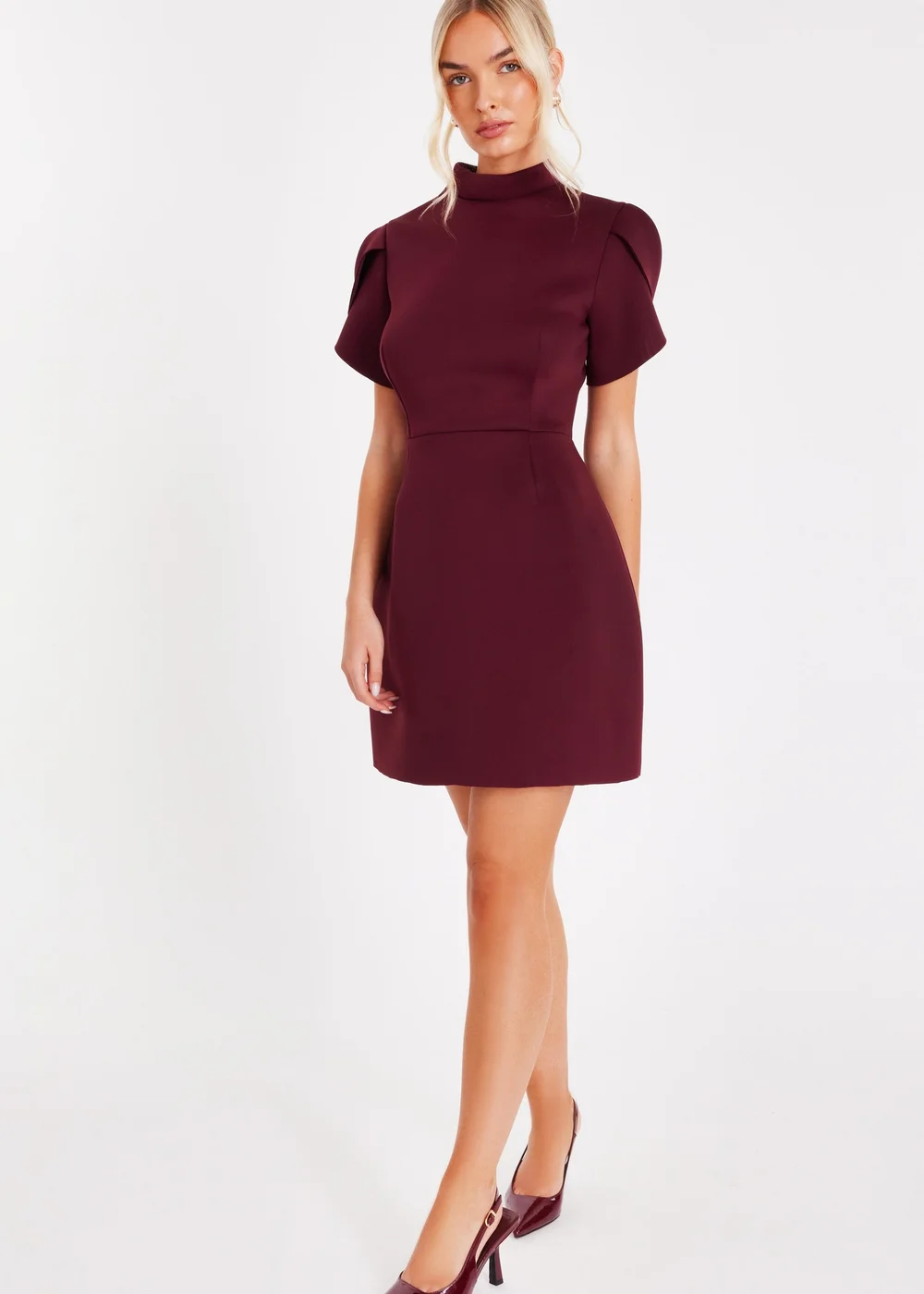 Quiz Burgundy High Neck Mini Dress - 18 | Matalan Quiz Burgundy High Neck Mini Dress - 18 | Matalan