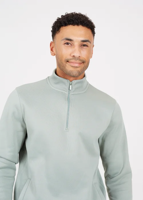 Brave Soul Green Funnel Neck 1/4 Zip Sweatshirt - 2XL Image 3