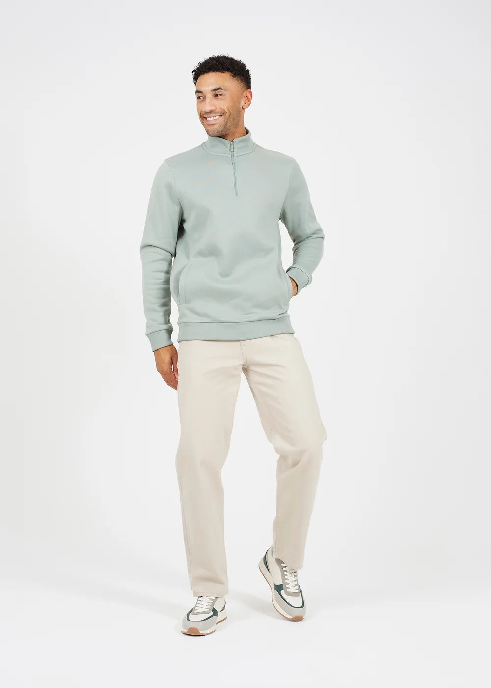 Brave Soul Green Funnel Neck 1/4 Zip Sweatshirt - 2XL Image 4