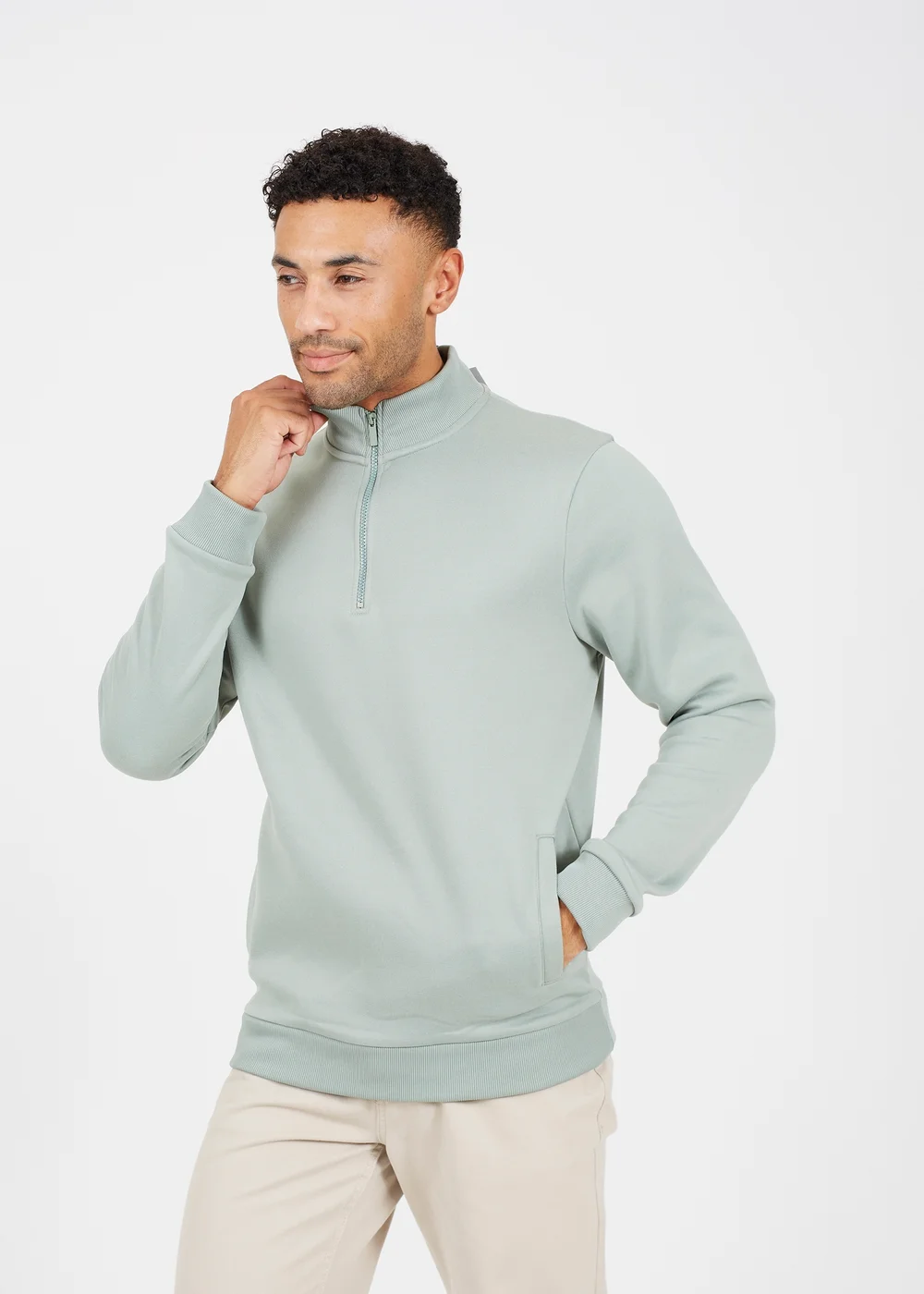 Brave Soul Green Funnel Neck 1/4 Zip Sweatshirt - 2XL Image 1
