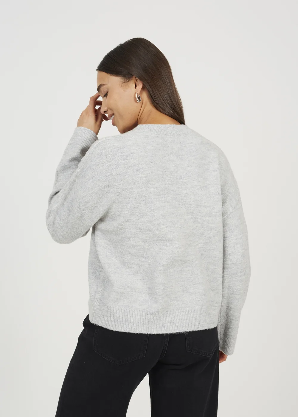 Brave Soul Light Grey Floral Embroidery V-Neck Cardigan - XS Image 2